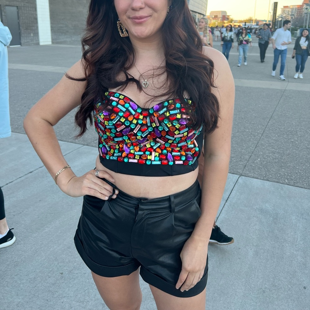 High-waisted Black Faux Leather Shorts